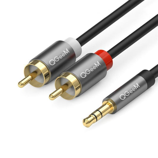 QGeeM 2RCA to 3.5mm Jack Audio Cable Gold-Plated Stereo Aux Cord for Home Theater, DVD Player,Hi-Fi Systems 3m - Aux Cable by QGeeM | Online Shopping UK | buy2fix
