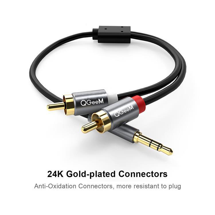QGeeM 2RCA to 3.5mm Jack Audio Cable Gold-Plated Stereo Aux Cord for Home Theater, DVD Player,Hi-Fi Systems 3m - Aux Cable by QGeeM | Online Shopping UK | buy2fix