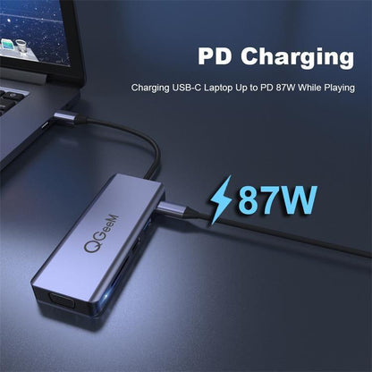 QGeeM 9 In 1 USB-C/Type-C Docking Station Hub VGA+2xHDMI+PD 87W+USB2.0/USB3.0+SD/Micro SD+3.5mm - USB HUB by QGeeM | Online Shopping UK | buy2fix