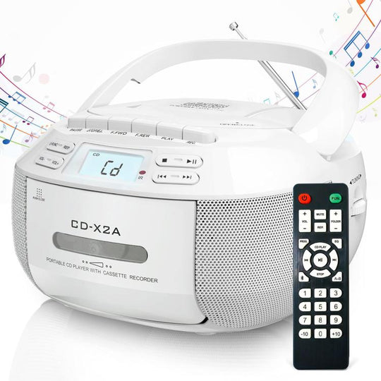 X2A Portable Cassette Player Stereo Bluetooth AM/FM/MP3 Music CD Player Tape Recorder EU Plug(White)