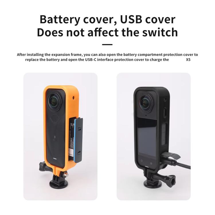 For Insta360 X5 360 Camera CQT Expandable Protective Cage Shockproof Case Vertical Orange - Mount & Holder by CQT | Online Shopping UK | buy2fix