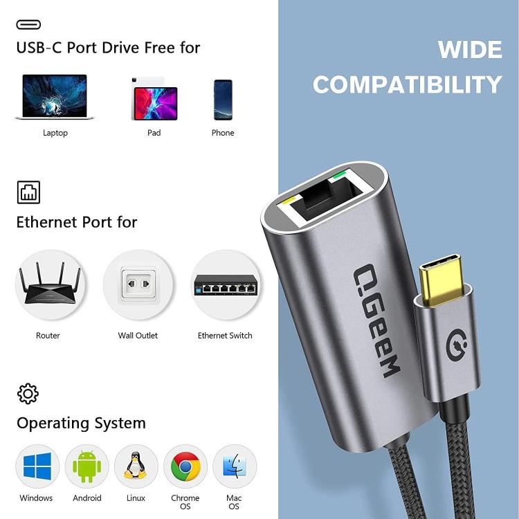 QGeeM  USB-A To RJ45 LAN Converter Gigabit Ethernet Adapter for Laptop, PC, Smartphone, Plug & Play Cable Length 15cm - Cable & Adapters by QGeeM | Online Shopping UK | buy2fix