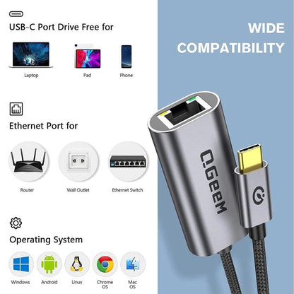 QGeeM  USB-A To RJ45 LAN Converter Gigabit Ethernet Adapter for Laptop, PC, Smartphone, Plug & Play Cable Length 15cm - Cable & Adapters by QGeeM | Online Shopping UK | buy2fix