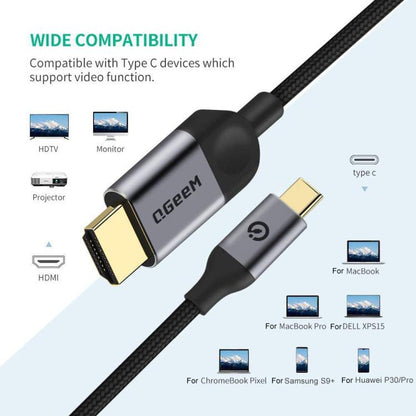 QGeeM USB-C/Type-C To HDMI Cable 4K 30Hz For Screen Mirroring & Extended Display, Cable Length: 3m - Cable by QGeeM | Online Shopping UK | buy2fix