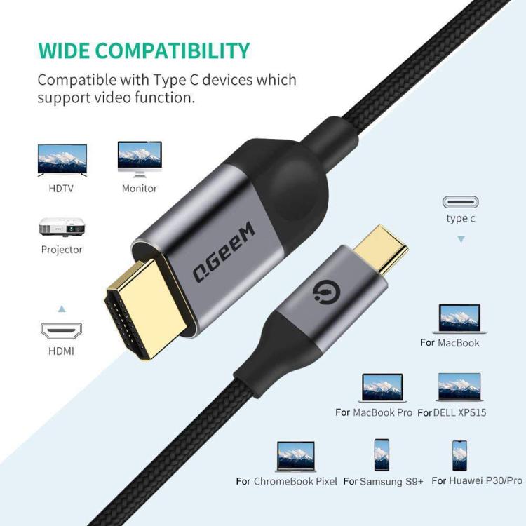 QGeeM USB-C/Type-C To HDMI Cable 4K 30Hz For Screen Mirroring & Extended Display, Cable Length: 1.2m - Cable by QGeeM | Online Shopping UK | buy2fix