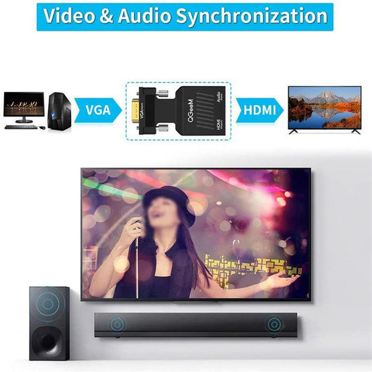 QGeeM VGA Male To HDMI Female Adapter With 5V Micro USB Power & Audio Transmission 1080P 60Hz(Black) - VGA Converter by QGeeM | Online Shopping UK | buy2fix