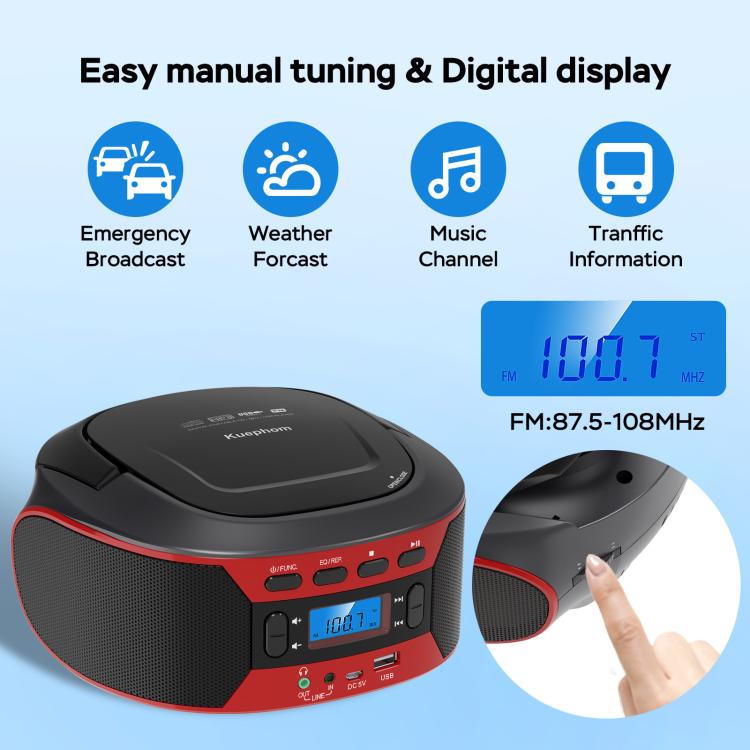 Kuephom W17 Portable Home CD Music Walkman FM Bluetooth Player US Plug - DVD & LCD Player by Kuephom | Online Shopping UK | buy2fix