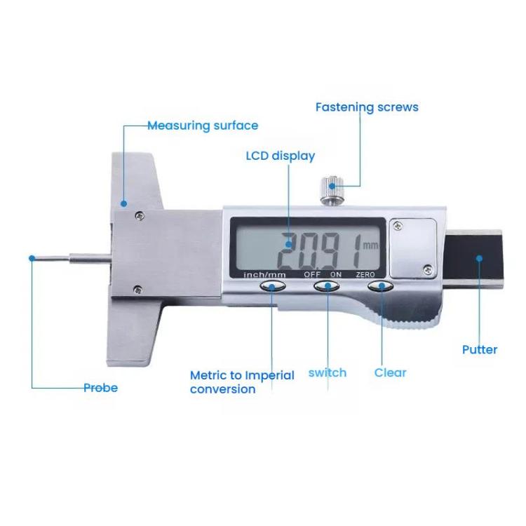 Syntek Electronic Digital Display Tire Tread Depth Caliper 0-25mm Measuring Tread Depth Gauge(All-metal) - Other Tools by Syntek | Online Shopping UK | buy2fix