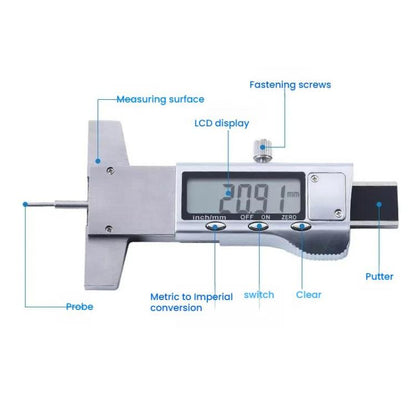 Syntek Electronic Digital Display Tire Tread Depth Caliper 0-25mm Measuring Tread Depth Gauge(All-metal) - Other Tools by Syntek | Online Shopping UK | buy2fix
