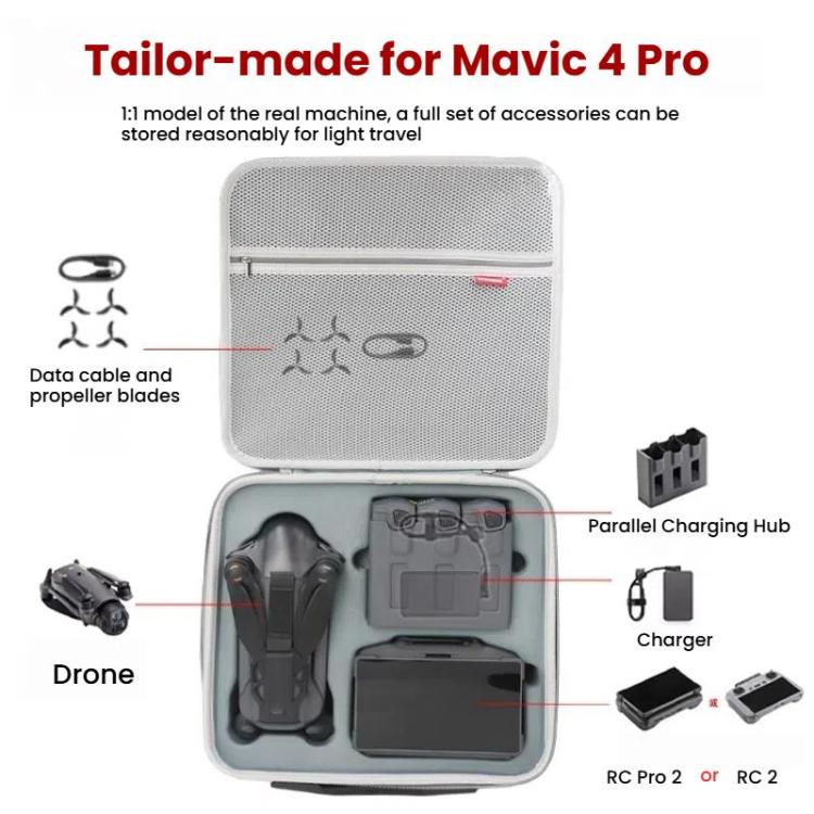 For DJI Mavic 4 Pro Fly More Combo / Creator Combo Carrying Case Durable PU Crossbody Shoulder Bag(Gray) - Backpacks & Bags by buy2fix | Online Shopping UK | buy2fix