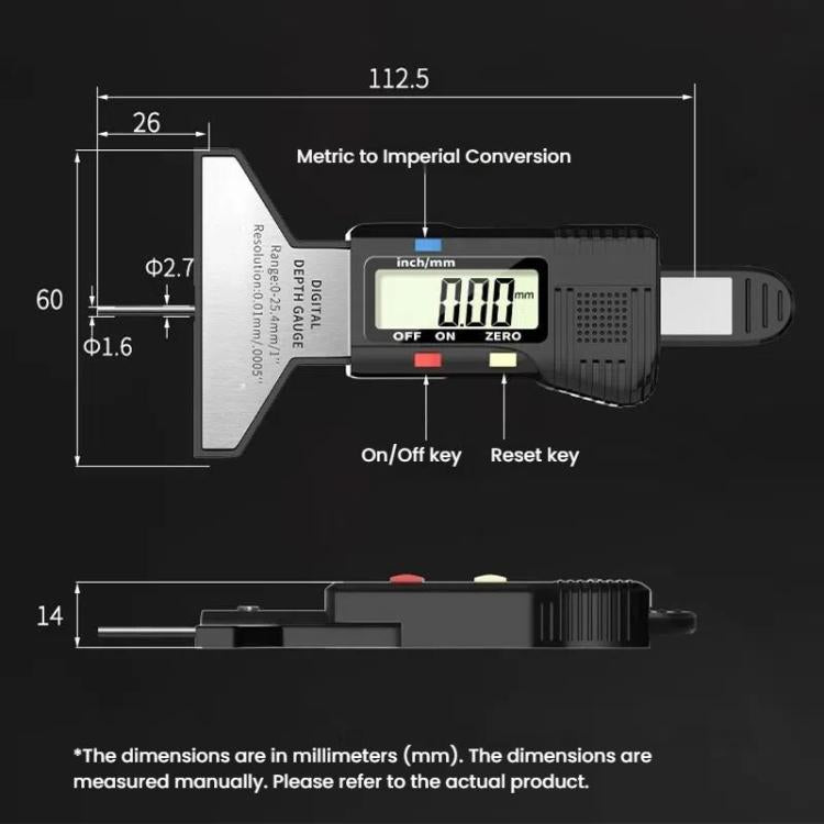 Syntek Digital Depth Ruler 0-25mm Electronic Tire Tread Measuring Ruler(Black) - Other Tools by Syntek | Online Shopping UK | buy2fix