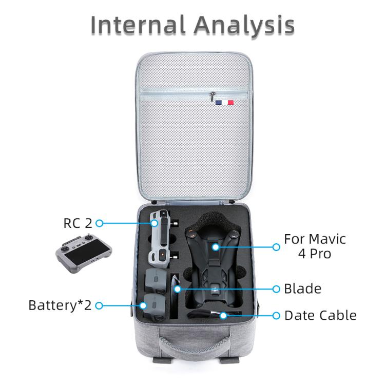 For DJI Mavic 4 Pro / RC 2 Backpack Shoulder Bag EVA Carrying Case(Gray) - Backpacks & Bags by buy2fix | Online Shopping UK | buy2fix