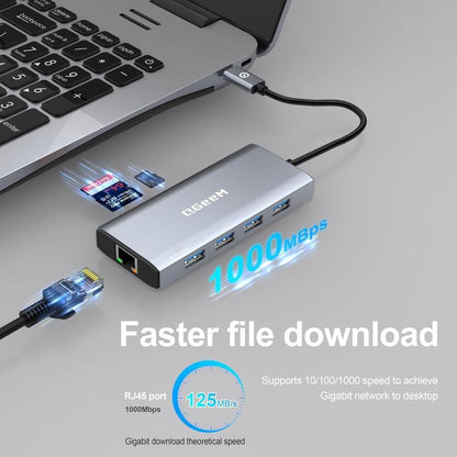 QGeeM 9 In 1 USB-C/Type-C Docking Station Hub RJ45+4K 30Hz HDMI+PD 85W+USB2.0/USB3.0+SD/TF - HUB with Lan adapter by QGeeM | Online Shopping UK | buy2fix