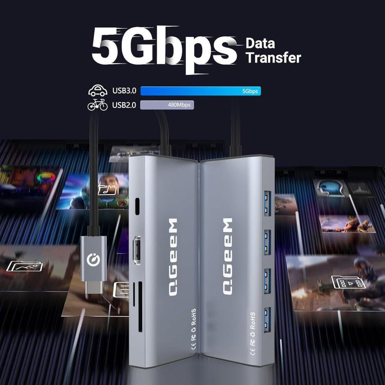 QGeeM 9 In 1 USB-C/Type-C Docking Station Hub RJ45+4K 30Hz HDMI+PD 85W+USB2.0/USB3.0+SD/TF - HUB with Lan adapter by QGeeM | Online Shopping UK | buy2fix