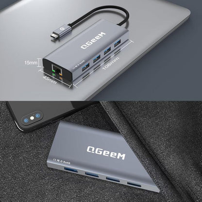 QGeeM 9 In 1 USB-C/Type-C Docking Station Hub RJ45+4K 30Hz HDMI+PD 85W+USB2.0/USB3.0+SD/TF - HUB with Lan adapter by QGeeM | Online Shopping UK | buy2fix