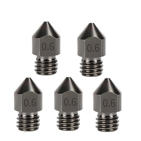 5pcs /Pack 1.75/0.6mm MK8 Hardened Steel Nozzle High-Temperature Resistant 3D Printer Extruder Hotend