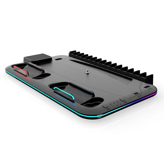 For PS5 Slim / Pro Multi-functional Cooling Stand with Controller Charging Station & Game Disc Storage Holder(Black)