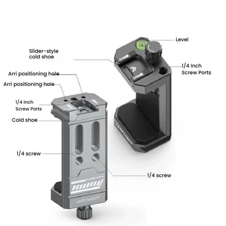 Leaplight Dual Cold Shoe All-Metal Phone Mount with 4x1/4 Inch Screw Ports & Arri Locating Holes(Gray) - Stand by Leaplight | Online Shopping UK | buy2fix