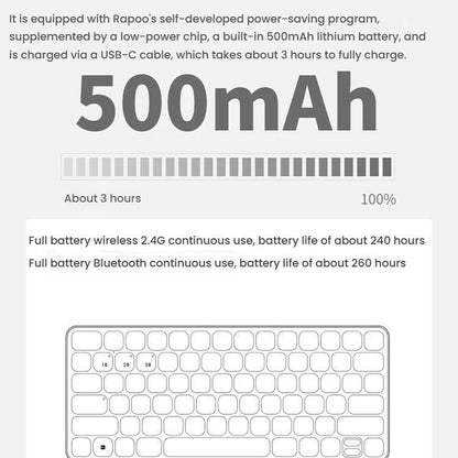 Rapoo E9050L Tri-mode Bluetooth Wireless Keyboard Silent Laptop Keyboard(White) - Wireless Keyboard by Rapoo | Online Shopping UK | buy2fix