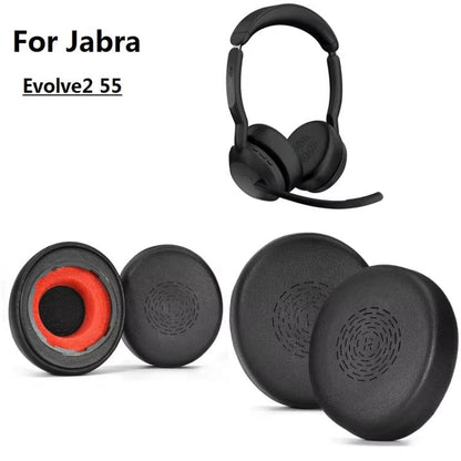 For Jabra Evolve2 55 Stereo Headset 1pair Protein Leather Ear Cushions Soft Replacement Ear Pads(Black) - Earmuff & Pad by buy2fix | Online Shopping UK | buy2fix