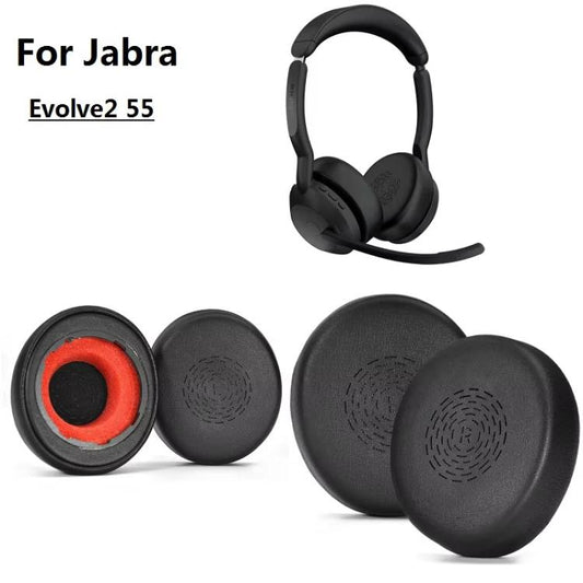 For Jabra Evolve2 55 Stereo Headset 1pair Protein Leather Ear Cushions Soft Replacement Ear Pads(Black) - Earmuff & Pad by buy2fix | Online Shopping UK | buy2fix