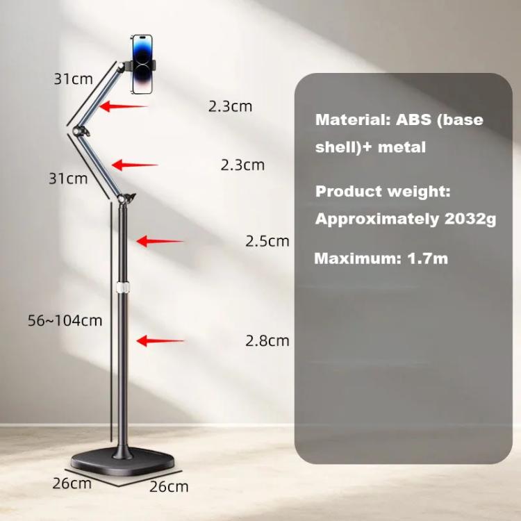 1.7m Mobile Phone Floor Stand Overhead Shooting Holder Retractable Lazy Support Without Remote Control - Lazy Bracket by buy2fix | Online Shopping UK | buy2fix