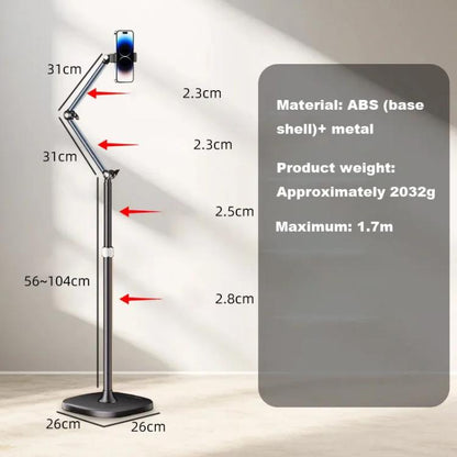 1.7m Mobile Phone Floor Stand Overhead Shooting Holder Retractable Lazy Support Without Remote Control - Lazy Bracket by buy2fix | Online Shopping UK | buy2fix