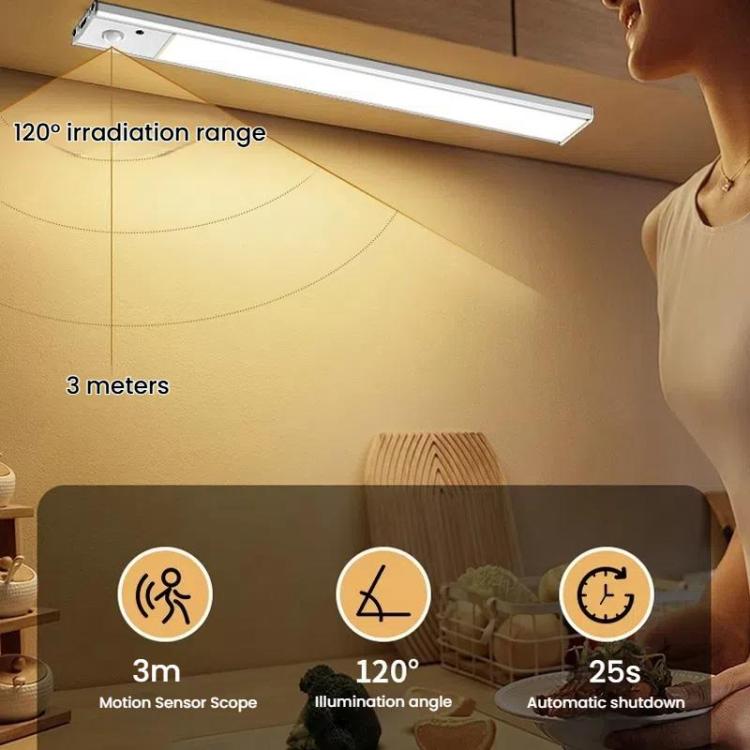 80cm Rechargeable Motion Sensor Light Bar Cabinet Wardrobe Lamp With Remote Control Black - Sensor LED Lights by buy2fix | Online Shopping UK | buy2fix