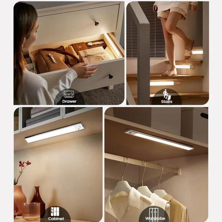 80cm Rechargeable Motion Sensor Light Bar Cabinet Wardrobe Lamp With Remote Control Black - Sensor LED Lights by buy2fix | Online Shopping UK | buy2fix