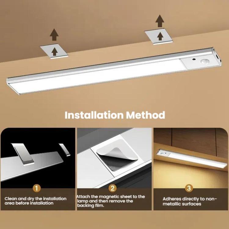80cm Rechargeable Motion Sensor Light Bar Cabinet Wardrobe Lamp With Remote Control Silver - Sensor LED Lights by buy2fix | Online Shopping UK | buy2fix