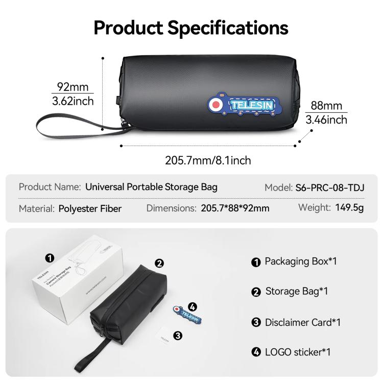 For DJI Osmo Pocket 3 Creator Combo TELESIN Universal Portable Storage Bag Carrying Case(Black) - Case & Bags by TELESIN | Online Shopping UK | buy2fix