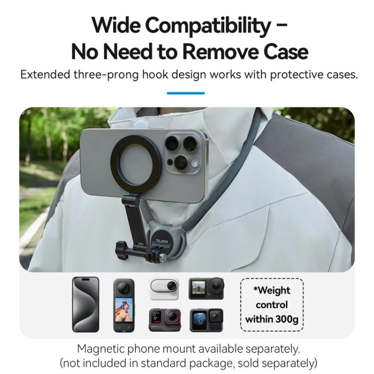 TELESIN Action Camera Neck Holder SE2.0 POV Perspective Bracket With Adjustable Chest Strap(Black) - Holder by TELESIN | Online Shopping UK | buy2fix