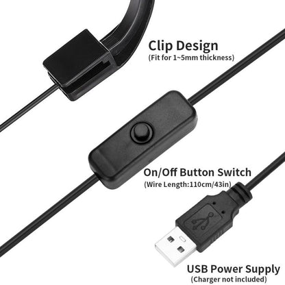 110V 5W Blue White Aquarium LED Clip Light with 12 LEDs USB Powered Mini Fish Tank Light for Aquatic Plants, Water Grass & Small Tanks(Black) - Fish Tank Lamps by buy2fix | Online Shopping UK | buy2fix