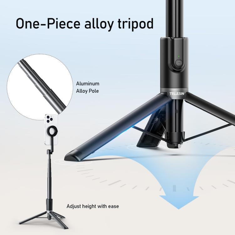 TELESIN 1.3m Magnetic Selfie Stick Tripod Phone Stand for Outdoor Vlog & Live Streaming with Bluetooth Remote(Black) - Stand by TELESIN | Online Shopping UK | buy2fix