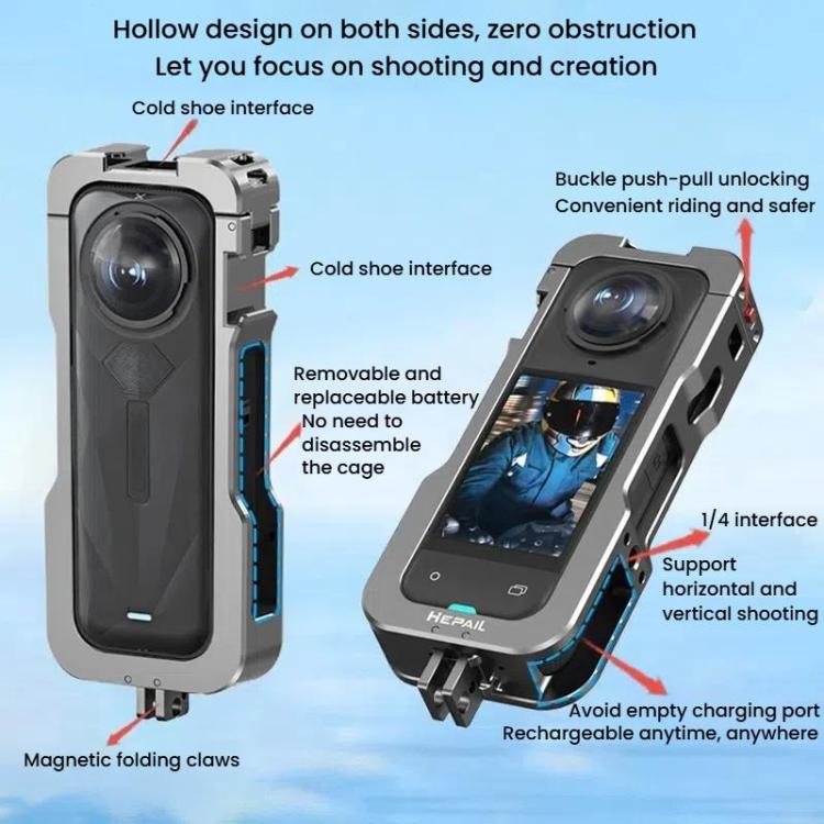 For Insta360 X5 HEPAIL AC-81 Metal Rabbit Cage Extended Protective Frame - Mount & Holder by HEPAIL | Online Shopping UK | buy2fix