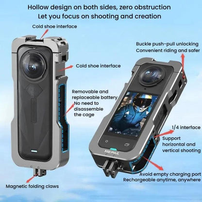 For Insta360 X5 HEPAIL AC-81 Metal Rabbit Cage Extended Protective Frame - Mount & Holder by HEPAIL | Online Shopping UK | buy2fix