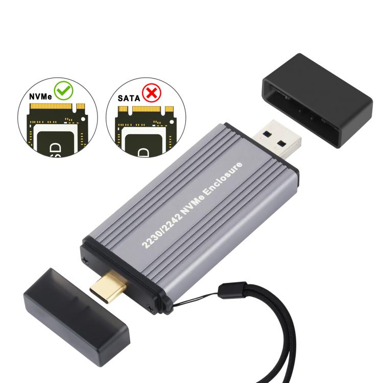 2230/2242 NVMe 10Gbps USB3.1 Gen2 NVMe Hard Drive Enclosure With Direct Plug USB + Type-C Dual Interface - HDD Enclosure by buy2fix | Online Shopping UK | buy2fix