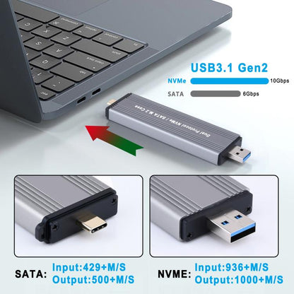 2230/2242 NVMe 10Gbps USB3.1 Gen2 NVMe Hard Drive Enclosure With Direct Plug USB + Type-C Dual Interface - HDD Enclosure by buy2fix | Online Shopping UK | buy2fix
