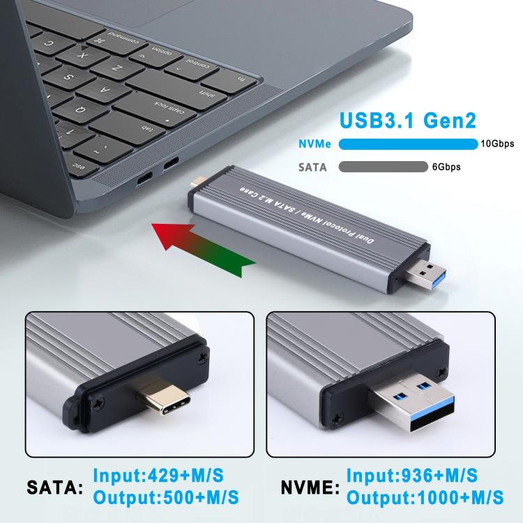 M.2 NVMe 10Gbps USB3.1 Gen2 NVMe Hard Drive Enclosure With Direct Plug USB + Type-C Dual Interface - HDD Enclosure by buy2fix | Online Shopping UK | buy2fix