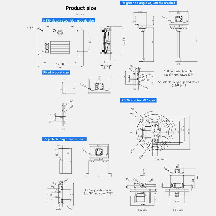 Yahboom K230 Vision Module Standard Edition CanMV Face Recognition Camera Sensor Heightened Angle Adjustable Bracket Set - Components Kits by Yahboom | Online Shopping UK | buy2fix