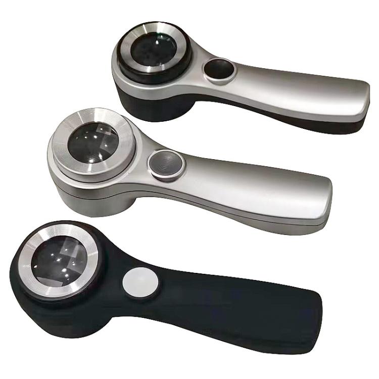 Alloy Handheld 60x USB Charging Touch Switch LED Light Optical Glass Magnifier(Silver Black) - Hand Held Style by buy2fix | Online Shopping UK | buy2fix