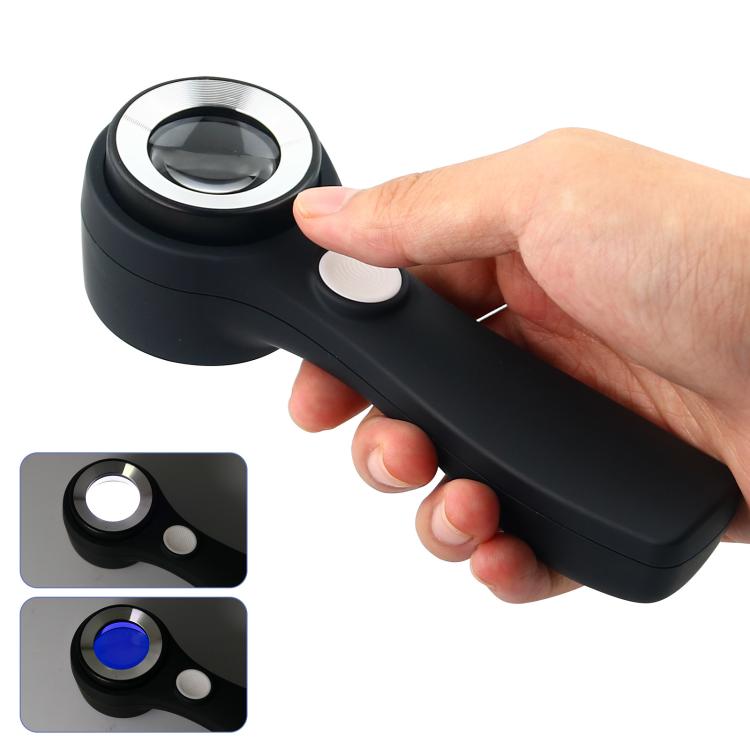 Alloy Handheld 60x USB Charging Touch Switch LED Light Optical Glass Magnifier(Black) - Hand Held Style by buy2fix | Online Shopping UK | buy2fix
