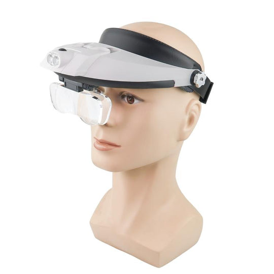 81001-G Dual LED Light Elderly Reading Head-Mounted Magnifying Glass With Replaceable Lenses For Repairing Presbyopic Glasses