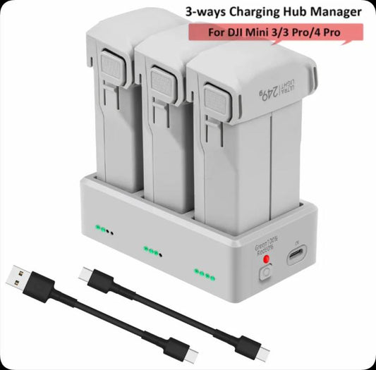 YX 3-Way Battery Charger For DJI Mini 4 Pro/Mini 3/Mini 3 Pro Charging Hub 35W EU Plug - Other by YX | Online Shopping UK | buy2fix