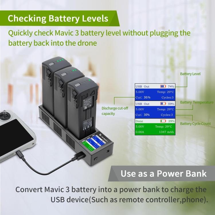 For DJI Mavic 3 YX Battery Charger Discharger Hub 3-in-1 Smart Charging Station With Color Screen UK Plug - Charger by YX | Online Shopping UK | buy2fix