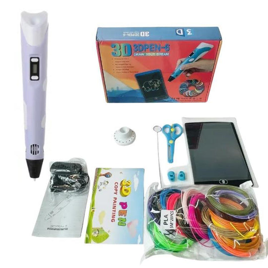 Hand-held 3D Printing Pen Kit with 20 Colors PLA Filament, Drawing Pad, Base, Scissors, Finger Guards, Art Book & Accessories US Plug(Purple)