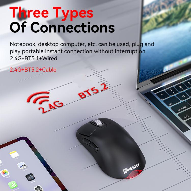 MKESPN Tri-Mode Wireless Gaming Mouse 24000 DPI, 6 RGB Lighting Modes, Rechargeable, Macro Programmable White - Wireless Mice by MKESPN | Online Shopping UK | buy2fix