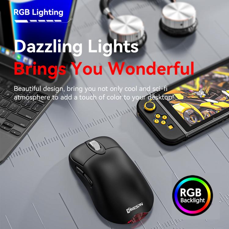 MKESPN Tri-Mode Wireless Gaming Mouse 24000 DPI, 6 RGB Lighting Modes, Rechargeable, Macro Programmable White - Wireless Mice by MKESPN | Online Shopping UK | buy2fix