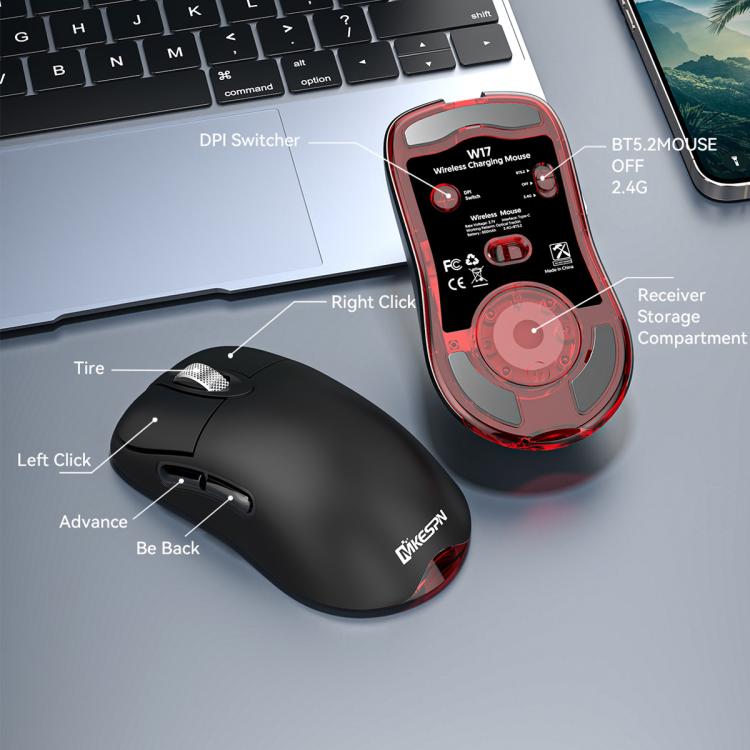 MKESPN Tri-Mode Wireless Gaming Mouse 24000 DPI, 6 RGB Lighting Modes, Rechargeable, Macro Programmable White - Wireless Mice by MKESPN | Online Shopping UK | buy2fix