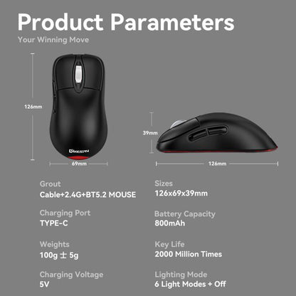 MKESPN Wireless Charging Tri-Mode Wireless Gaming Mouse 24000 DPI, 6 RGB Lighting Modes, Rechargeable, Macro Programmable Black - Wireless Mice by MKESPN | Online Shopping UK | buy2fix